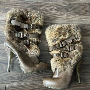 Aldo Tan Fur-Trimmed Heeled Boots